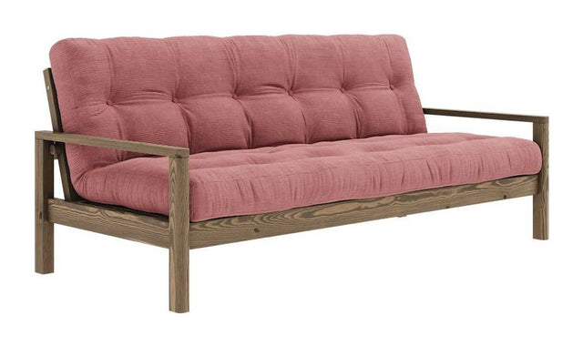 Knob Sovesofa, Brun lakeret fyrretræ, Sorbet Pink fløjl - Unoliving.com