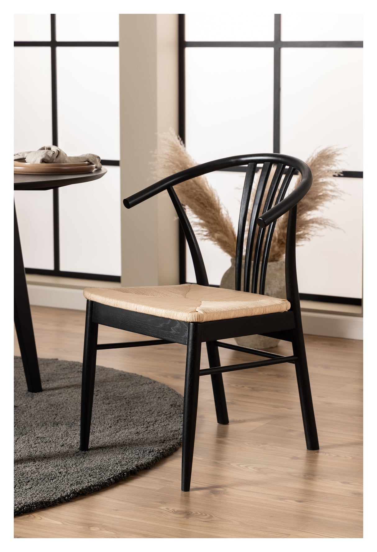 York, spisebordsstol m/armlæn - sort/rattan - Unoliving.com