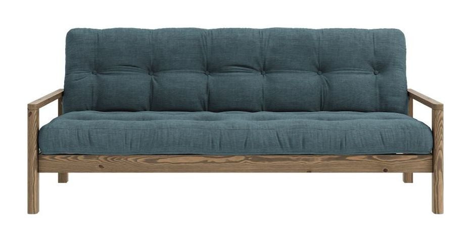 Knob Sovesofa, Brun lakeret fyrretræ, Pale Blue fløjl - Unoliving.com