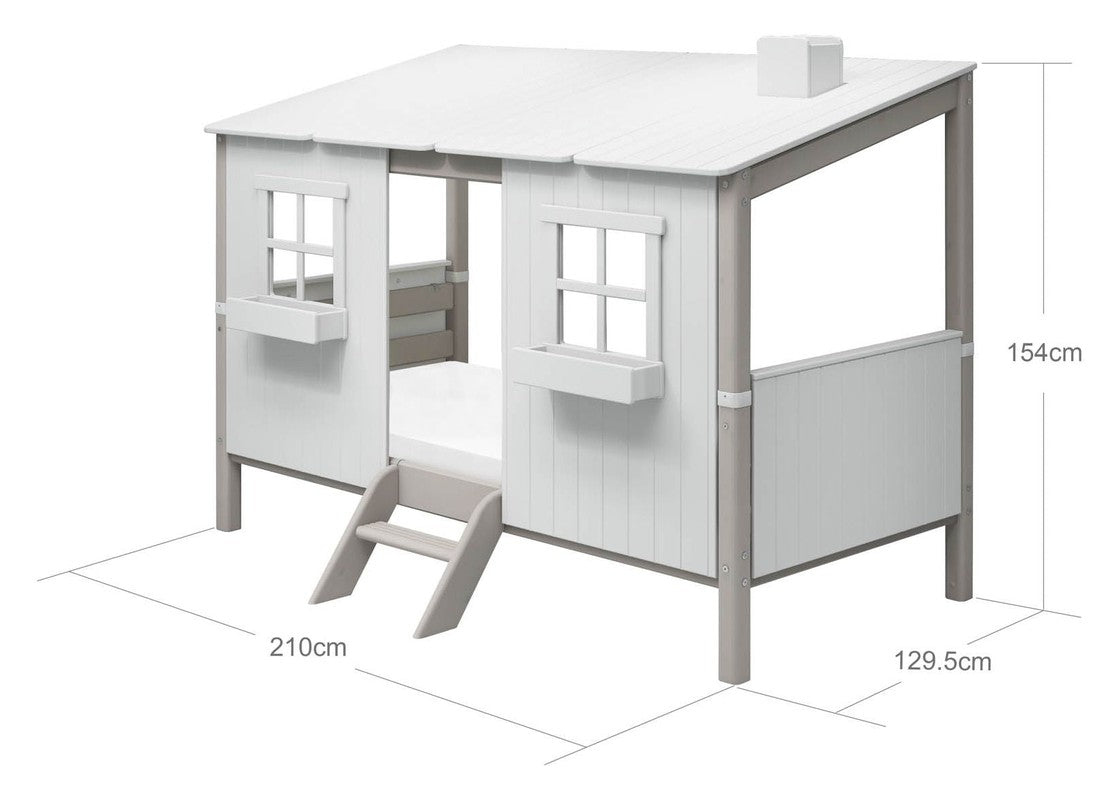 Classic Børneseng m. Hus 90x200, Hvid/Grå - UNOLIVING.COM