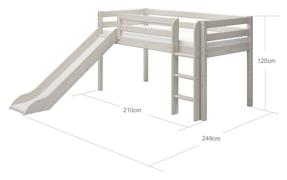 Classic Halvhøj seng m. lige stige og rutsjebane 90x200, Hvid - UNOLIVING.COM