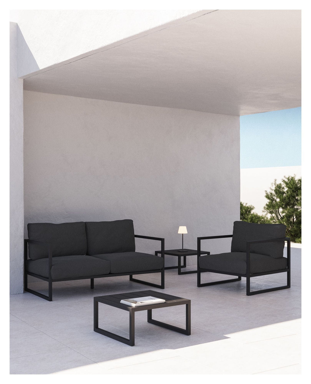 Comova 2 - pers. Loungesofa 152 cm, Mørkegrå/Sort aluminium - UNOLIVING.COM