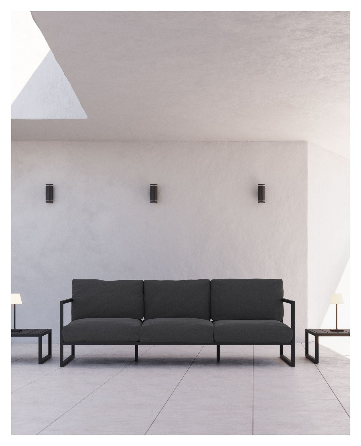 Comova 3 - pers. Loungesofa 225 cm, Mørkegrå/Sort aluminium - UNOLIVING.COM