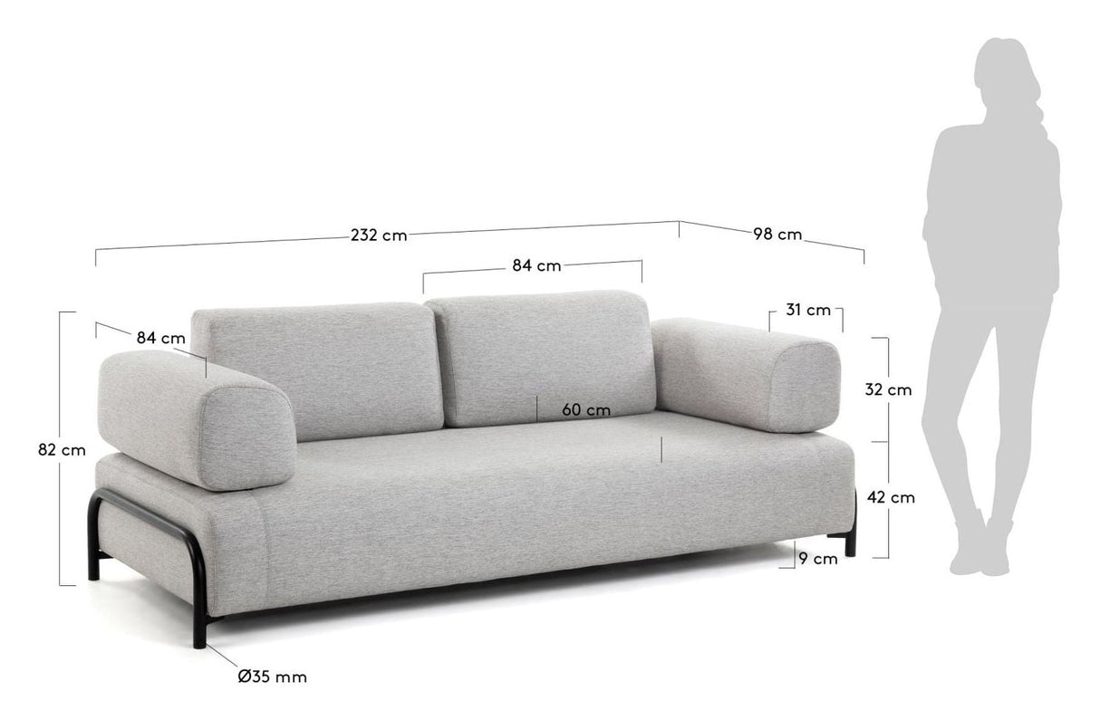 Compo 3 - pers. sofa, Lysegrå - UNOLIVING.COM