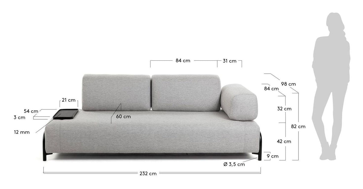 Compo 3 - pers Sofa m. lille bakke Beige - UNOLIVING.COM