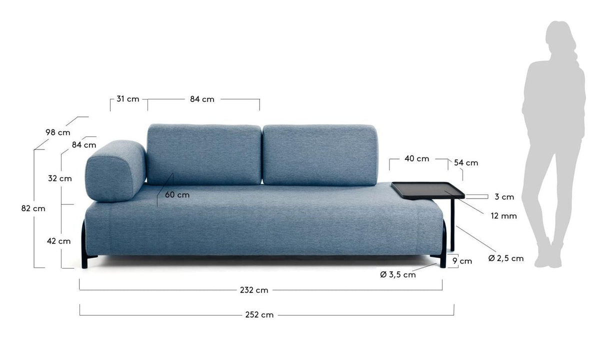 Compo 3 - pers. sofa m. stor bakke, Blå stof - UNOLIVING.COM