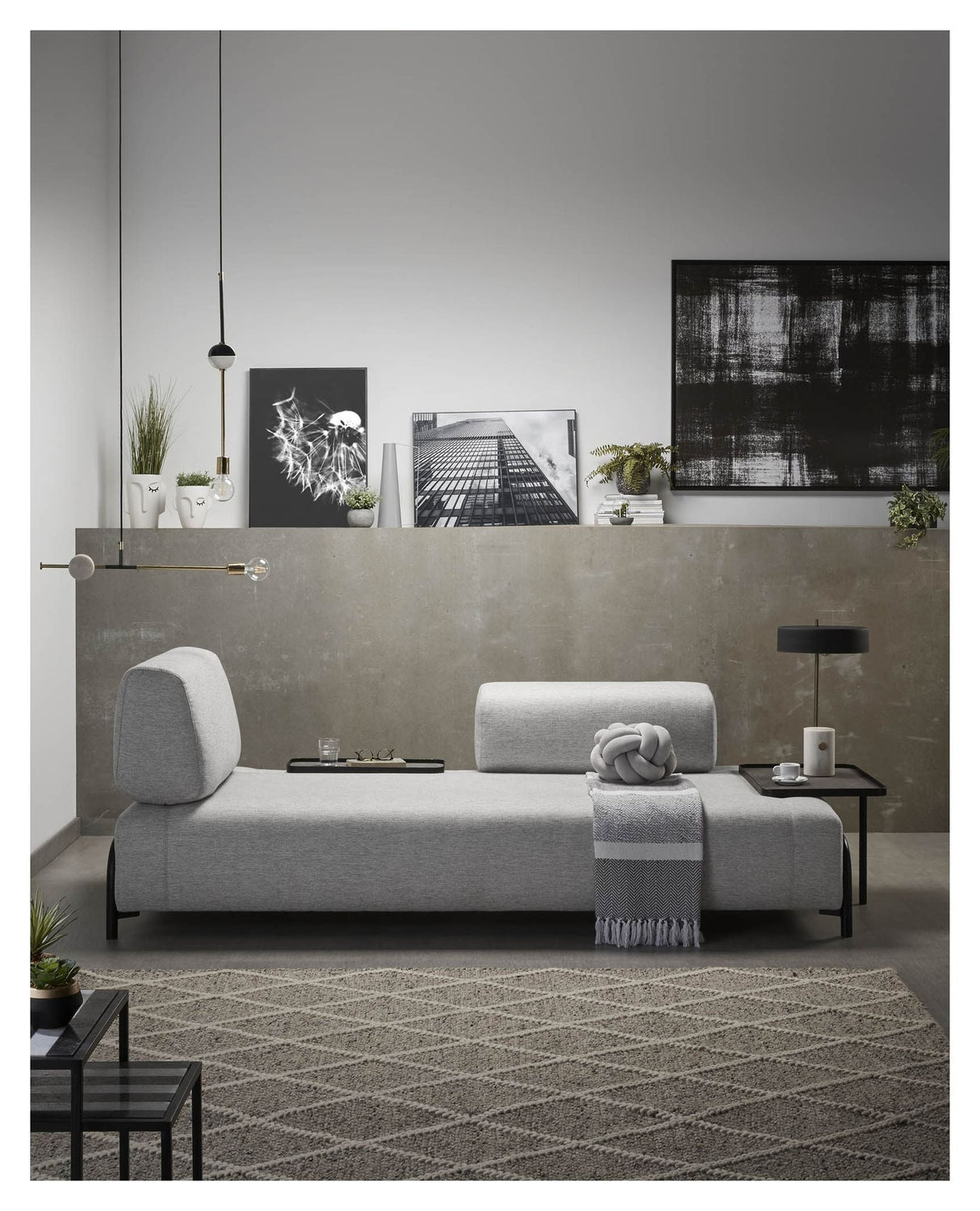 Compo 3 - pers. sofa m. stor bakke, Lysegråt stof - UNOLIVING.COM