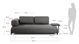 Compo 3 - pers. sofa m. stor bakke, Mørkegråt stof - UNOLIVING.COM