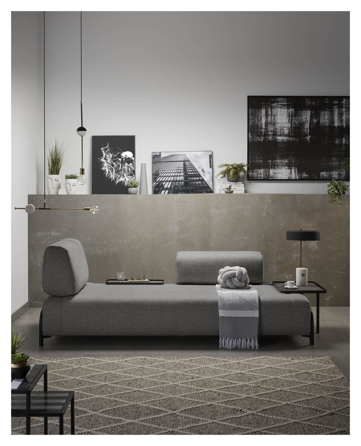 Compo 3 - pers. sofa m. stor bakke, Mørkegråt stof - UNOLIVING.COM