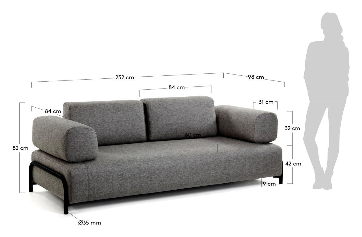 Compo 3 - pers. sofa, Mørkegrå - UNOLIVING.COM