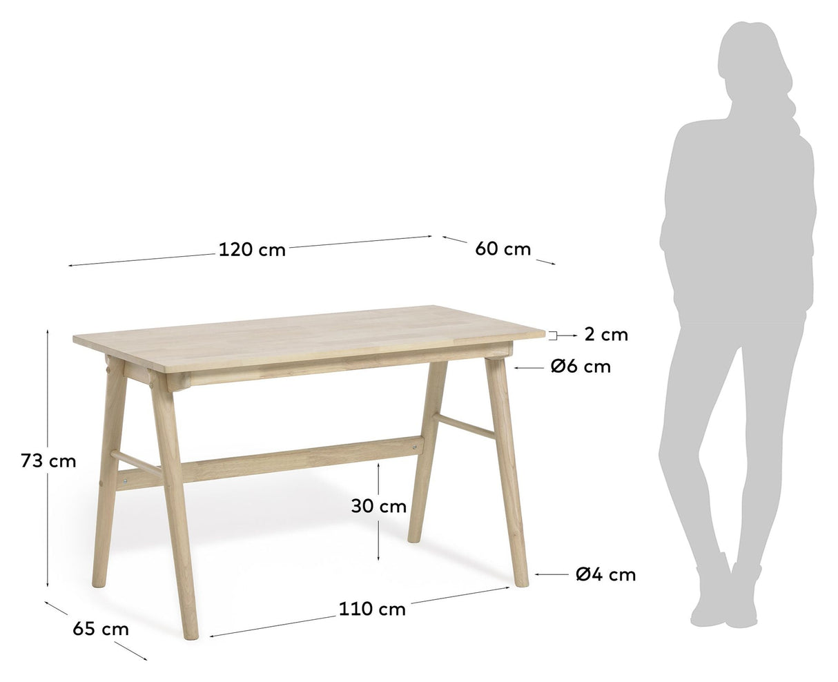 Curie Skrivebord i massiv gummitræ, 120x60 - UNOLIVING.COM