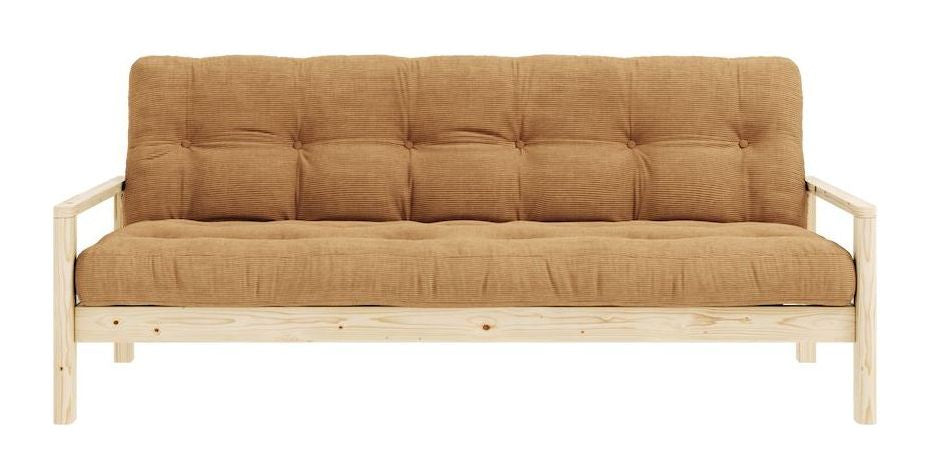 Knob Sovesofa, Lakeret fyrretræ, Brun fløjl - Unoliving.com