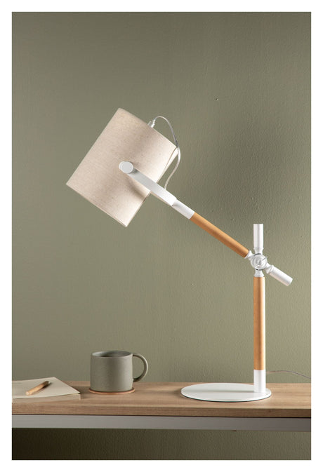 Dennis Bordlampe, Hvid/Beige Linen - UNOLIVING.COM