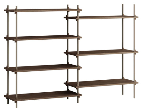 Shelving System, 2 fag, 7 hylder, H:115, Røget Eg/Grå - Unoliving.com