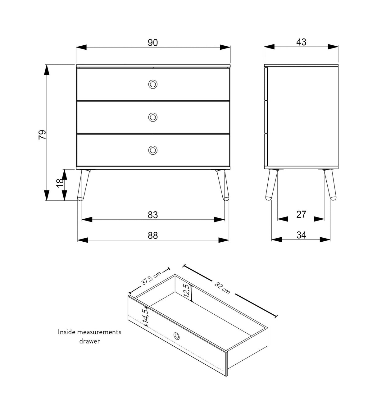 Dot Kommode 90x43 - Grå/eg - UNOLIVING.COM