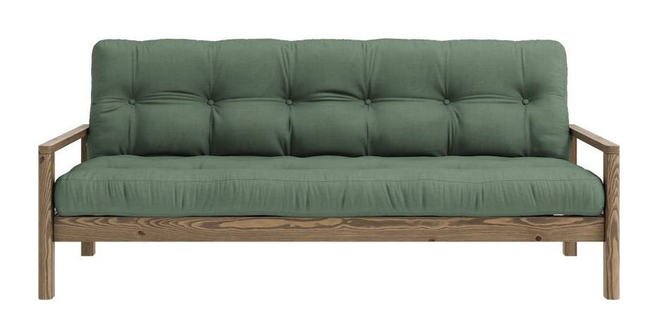 Knob Sovesofa, Brun lakeret fyrretræ, Olive Green - Unoliving.com