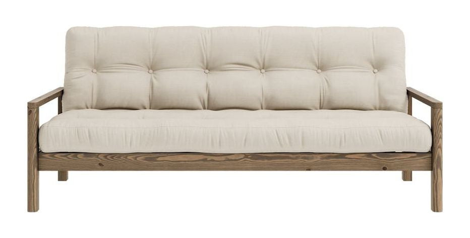 Knob Sovesofa, Brun lakeret fyrretræ, Beige - Unoliving.com