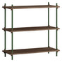 Shelving System, 1 fag, 3 hylder, H:85, Røget Eg/Grøn - Unoliving.com