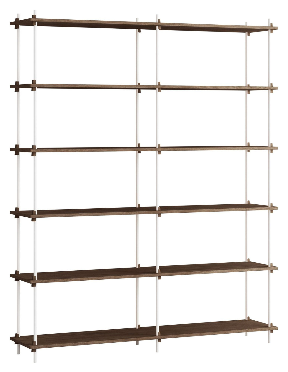 Shelving System, 2 fag, 12 hylder, H:200, Røget Eg/Hvid - Unoliving.com