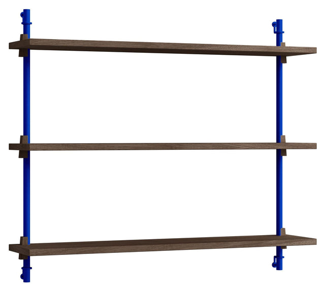 Wall Shelving, 1 fag, 3 hylder, H:65, Røget Eg/Blå - Unoliving.com