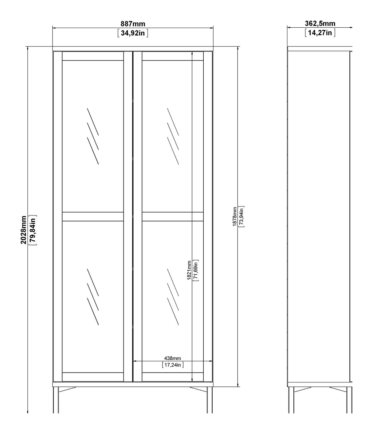 Roomers Vitrineskab m. 2 låger - Hvid/Ege struktur