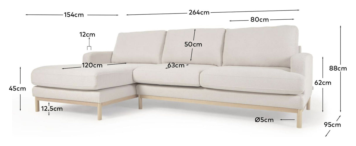 Mihaela 3-pers. Sofa m. venstrevendt chaiselong, Hvid fleece - Unoliving.com