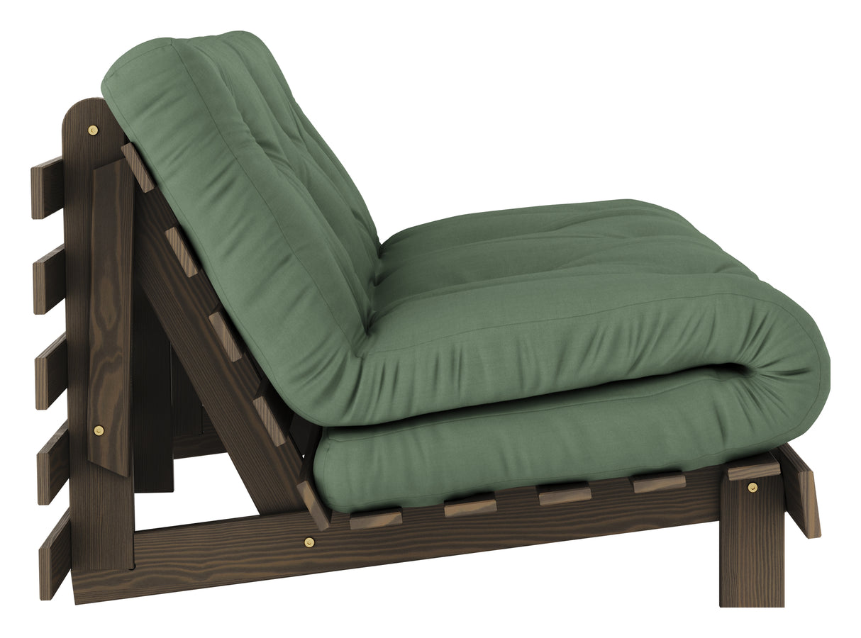 Roots 160 Sovesofa, Brun lakeret fyrretræ, Olive Green - Unoliving.com