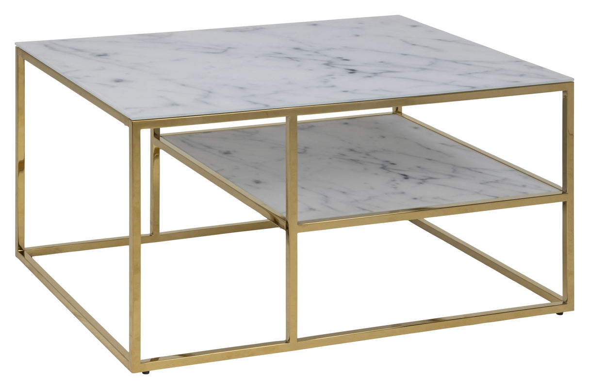 Filippa Sofabord 90x60, Hvidt marmorprint/Guld - Unoliving.com