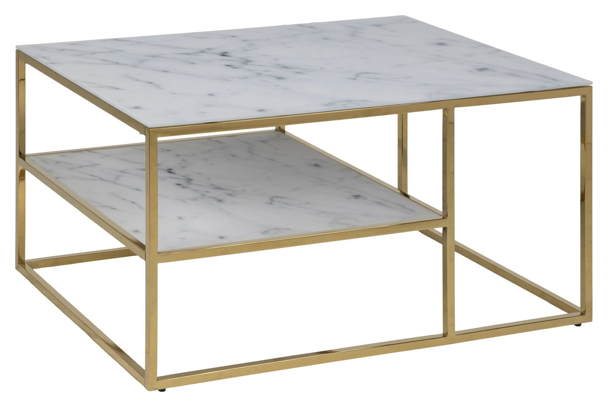 Filippa Sofabord 90x60, Hvidt marmorprint/Guld - Unoliving.com