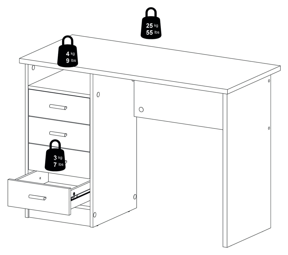 Function Skrivebord - Hvid m/4 skuffer - Unoliving.com