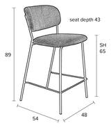 homii Jolien Barstol SH: 65cm, Sort/Grå - Unoliving.com