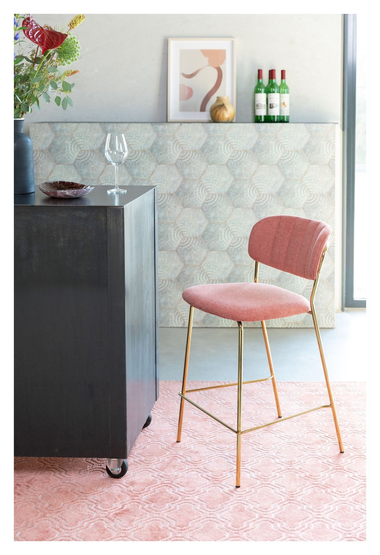 homii Jolien Counterstol, Guld/Pink - Unoliving.com