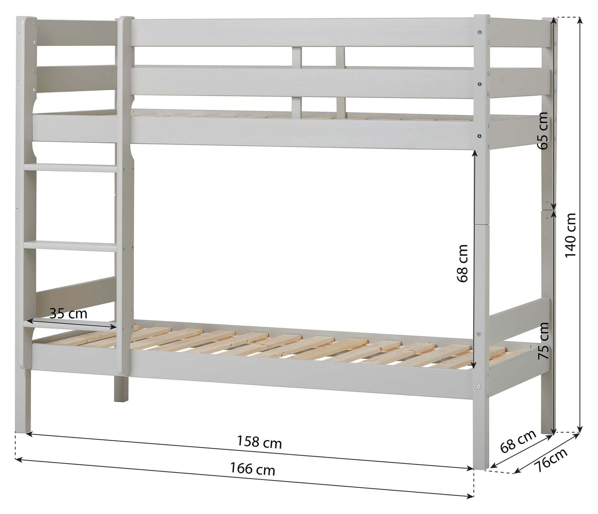 ECO Comfort køjeseng inkl. lamelbund 70x160 cm, Dove Grey