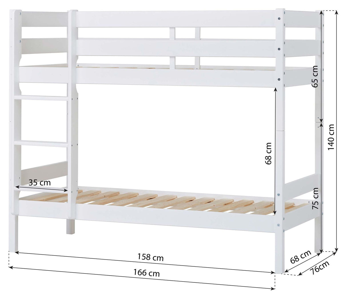 ECO Comfort køjeseng inkl. Lamelbund 70x160 cm, Hvid - Unoliving.com