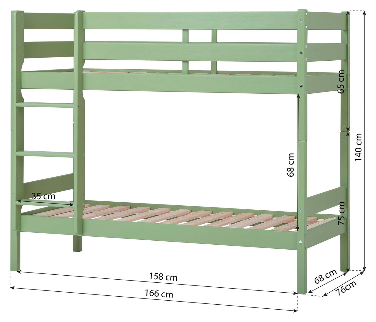 ECO Comfort køjeseng inkl. lamelbund 70x160 cm, Pale Green - Unoliving.com