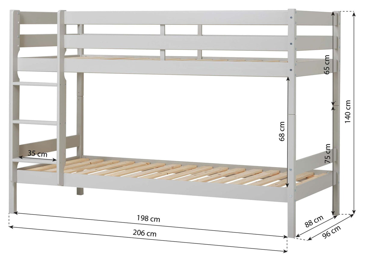 ECO Comfort køjeseng inkl. Lamelbund 90x200 cm, Dove Grey