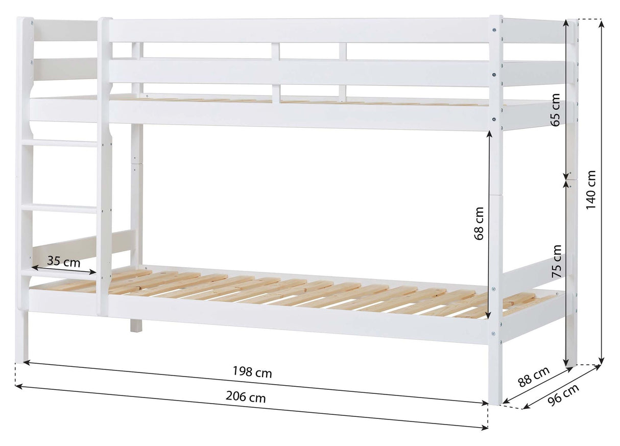 ECO Comfort køjeseng inkl. Lamelbund 90x200 cm, Hvid