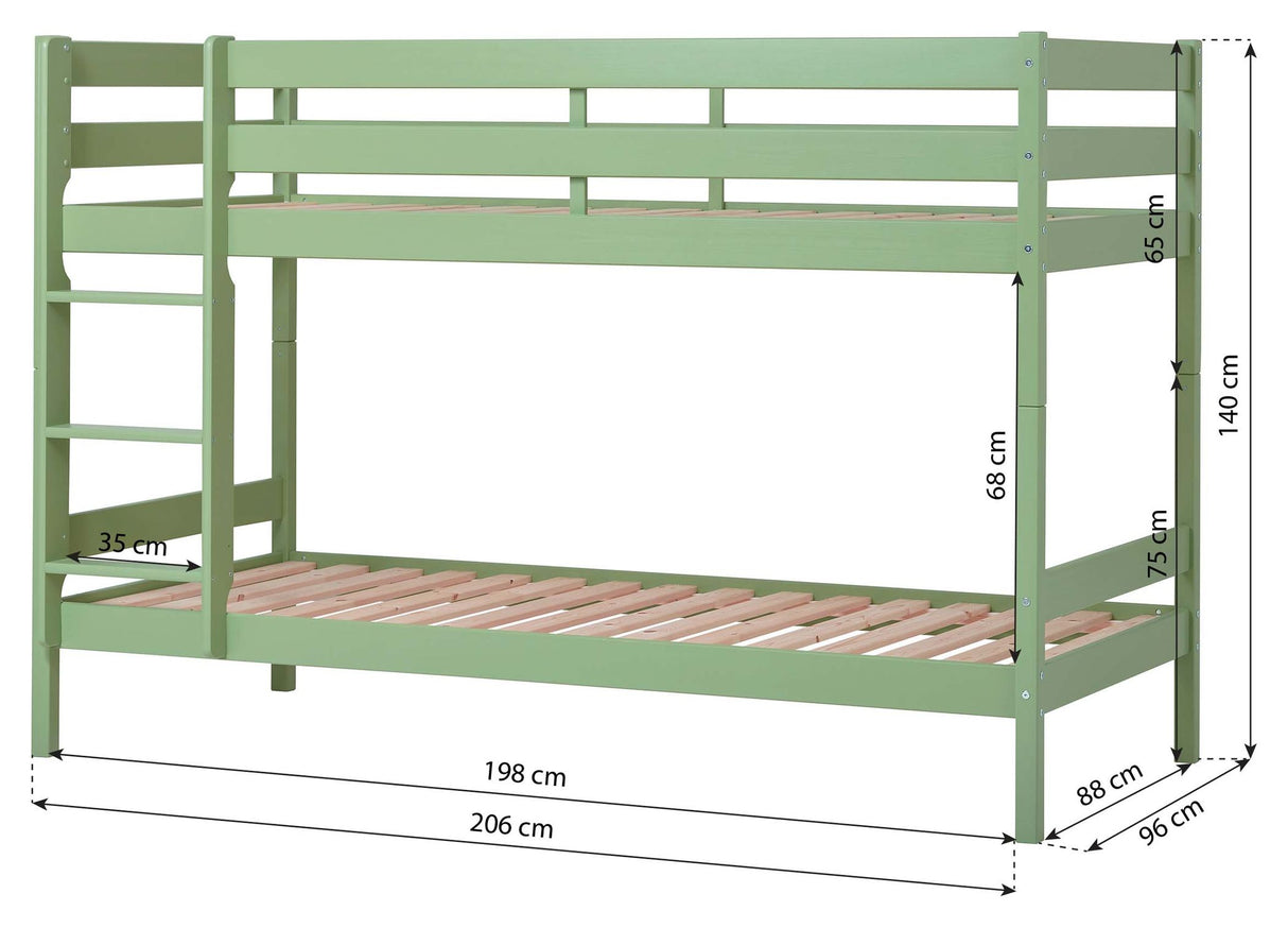 ECO Comfort køjeseng inkl. Lamelbund 90x200 cm, Pale Green