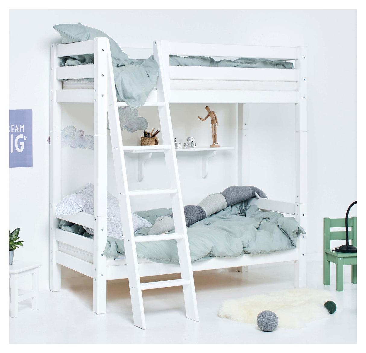 Hoppekids ECO Luxury Køjeseng m. skrå stige 70x160 - Hvid - Unoliving.com