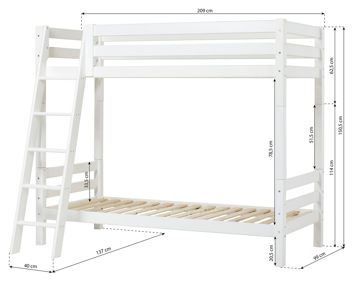 ECO Luxury Køjeseng m. skrå stige 90x200, Hvid - Unoliving.com