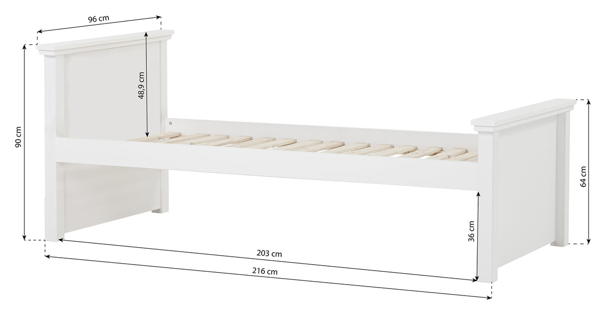 MAJA DELUXE Juniorseng, 1 høj og 1 lav gavl, 90x200cm, Hvid - Unoliving.com