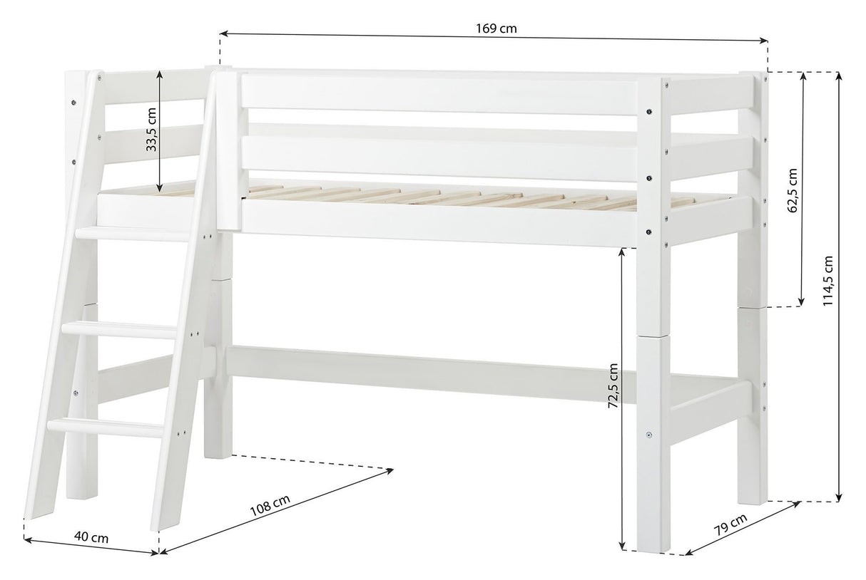 ECO Luxury Halvhøj seng m. stige og forhæng 70x160 - Unoliving.com