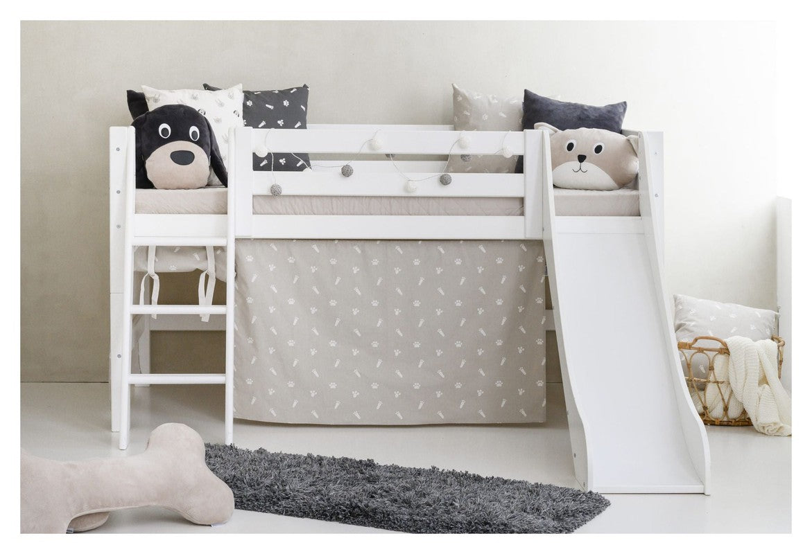 Hoppekids ECO Luxury Halvhøj seng m. rutsjebane 90x200 - Hvid/beige - Unoliving.com