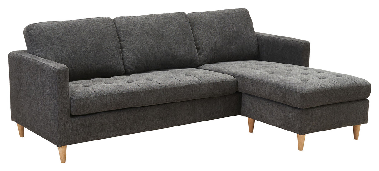 Firenze Sofa m. flytbar Chaiselong, Mørkegrå m. Natur træben