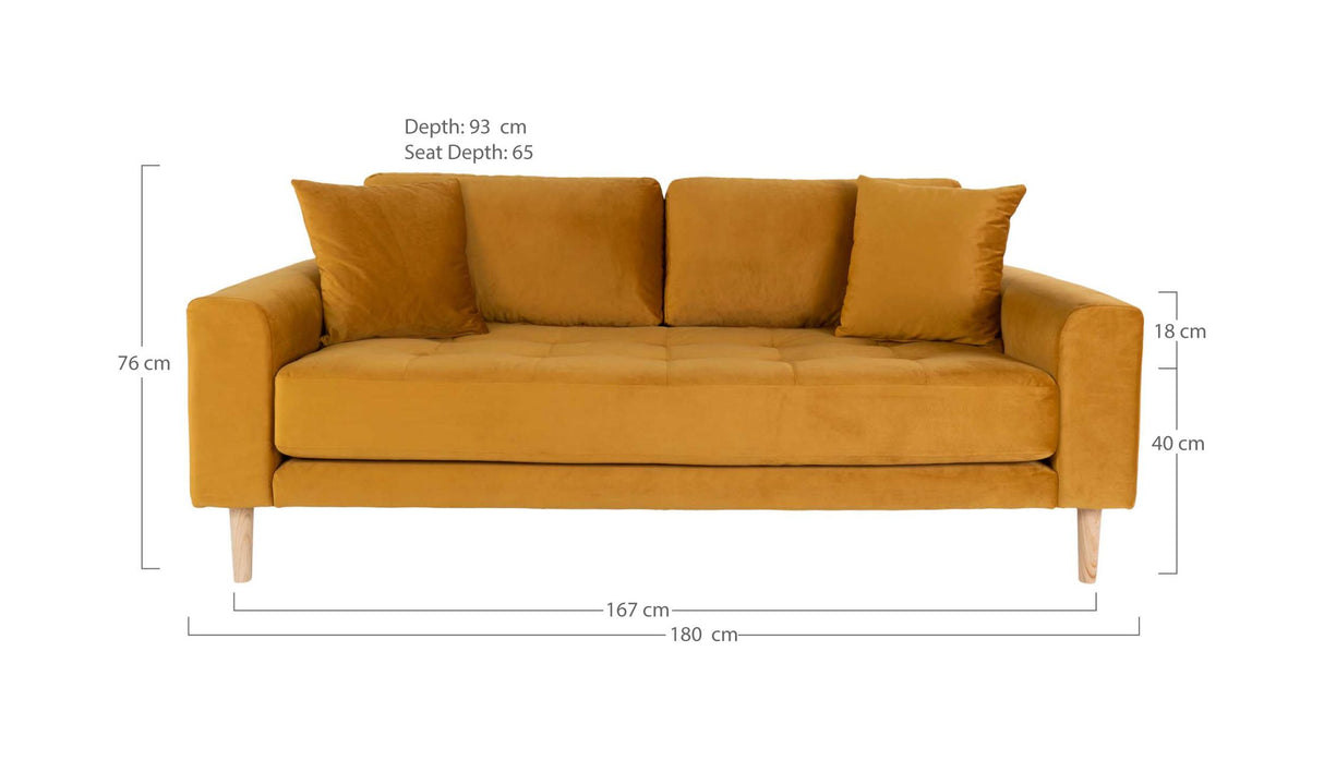 Lido 2,5-pers. Sofa, Sennepsgul Velour - Unoliving.com