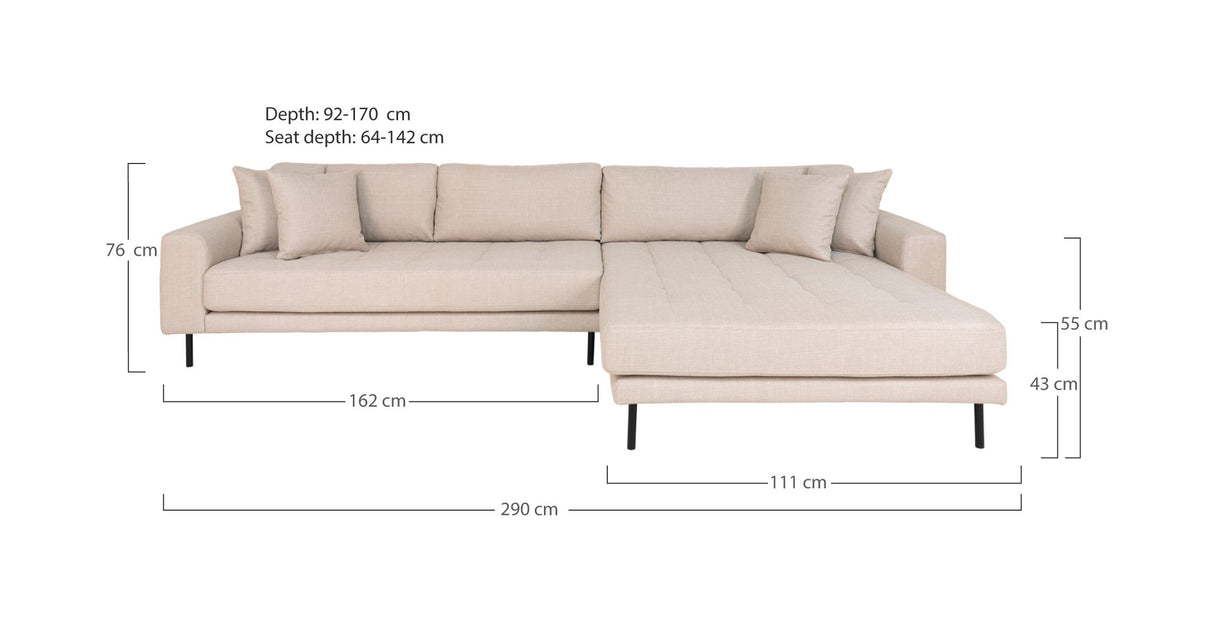 Lido Lounge Sofa m. 4 puder, højrevendt, Beige - Unoliving.com