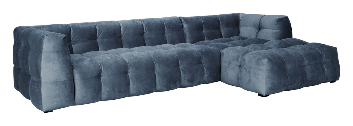 Hudson 3-pers. Sofa m. chaiselong, højre - Blå Velour - Unoliving.com