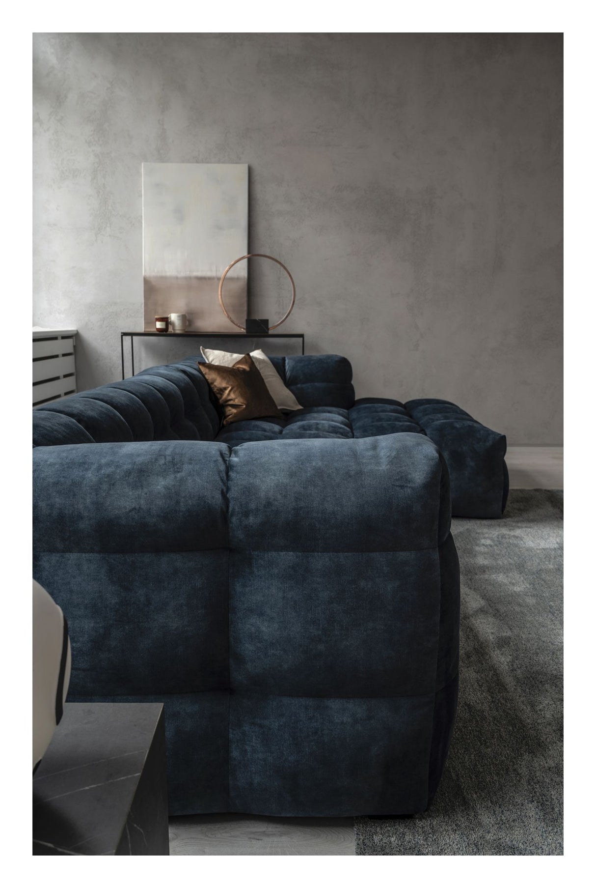 Hudson 3-pers. Sofa m. chaiselong, højre - Blå Velour - Unoliving.com