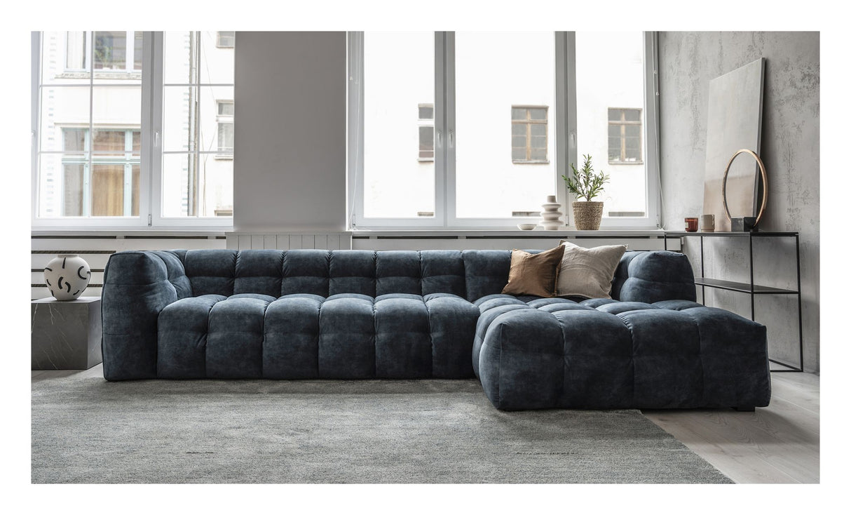 Hudson 3-pers. Sofa m. chaiselong, højre - Blå Velour - Unoliving.com