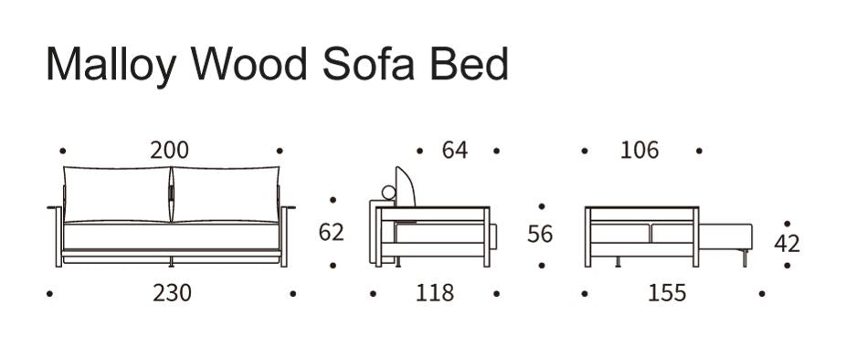 Malloy Wood Sovesofa, Bouclé/Ash Grey - Unoliving.com